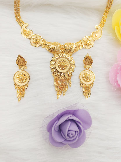 One Gram Gold Plated Elegant Design Short Necklace Set for women