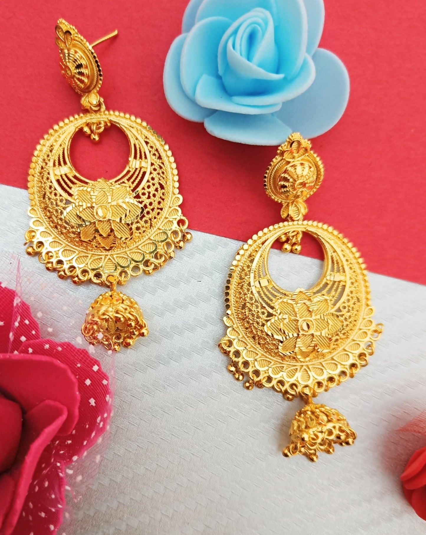 1 gram gold plated chand bali ear rings with jhumka