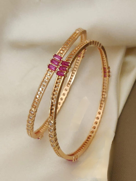 Rose Gold Plated Pink Zircon Bangles