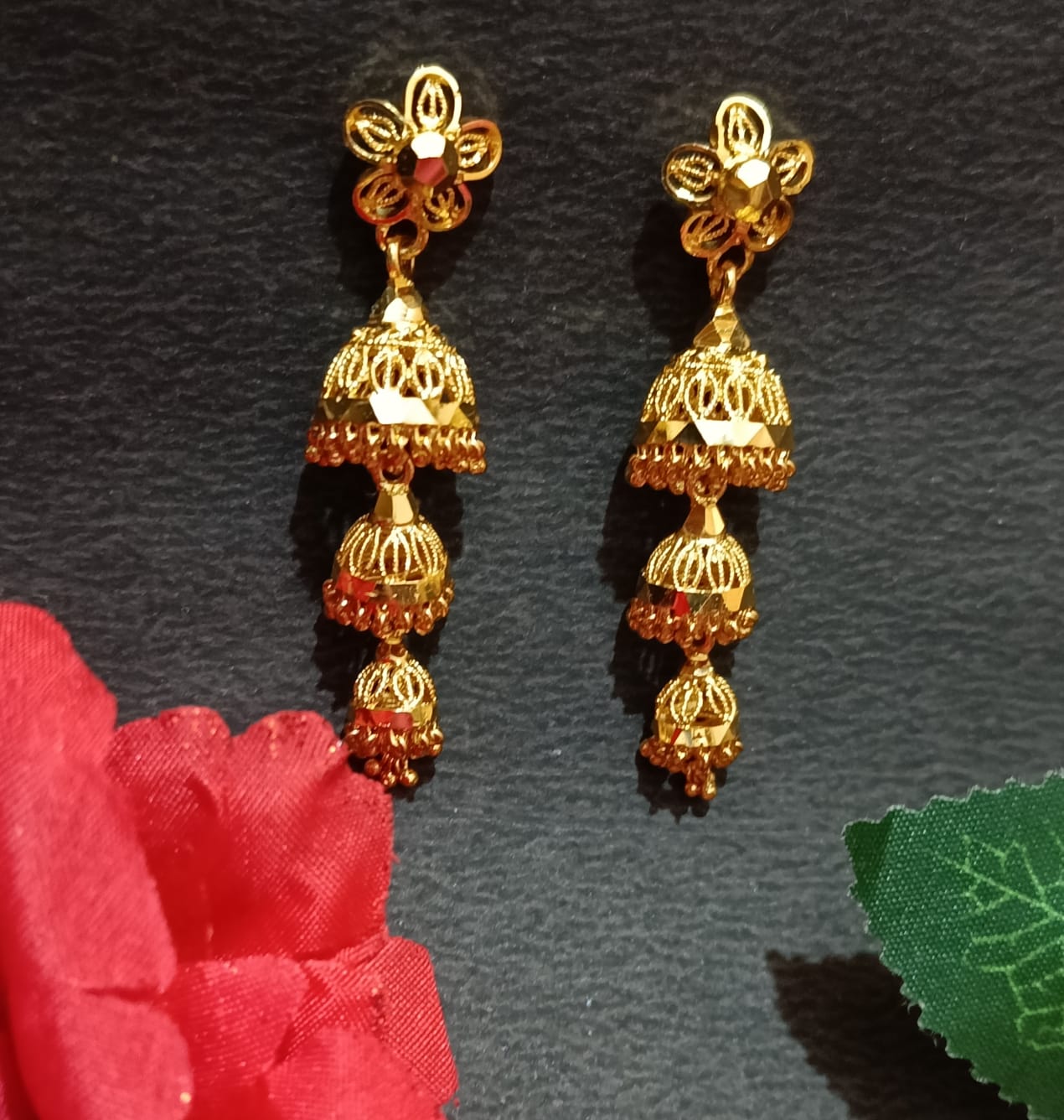 One Gram gold forming traditional 3 layer jhumka ear rings